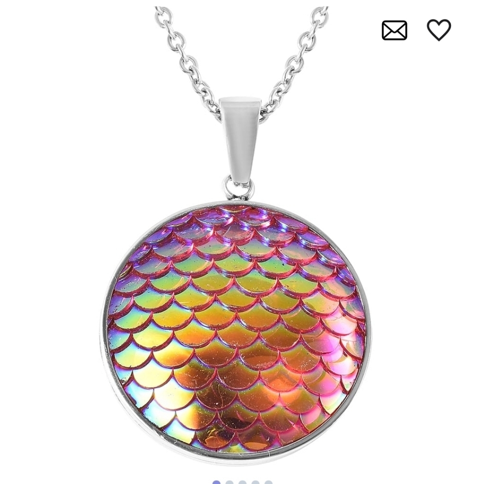 🆕️ Magic Color Pink Resin Disco Ball / Mermaid Pendant Necklace